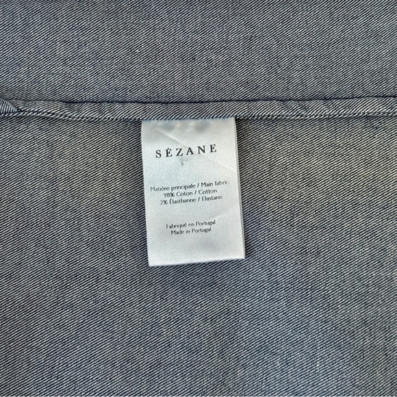 Sezane Denim Mini Short-Sleeve Alma Shift Dress - Picture 7 of 7